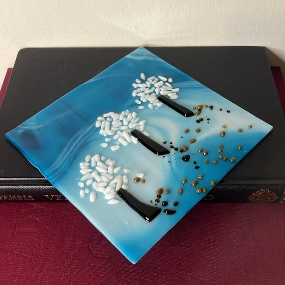 Trees on a Hillside Handmade Fused Art Glass Tile - Picture 4 of 4